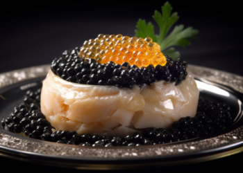 Robalo Assado com Molho de Champagne e Caviar