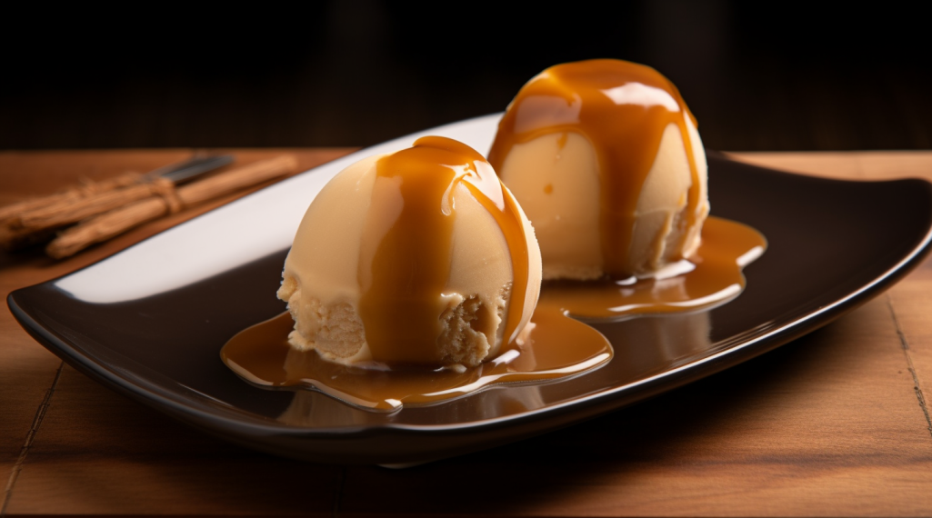 Sorvete de Baunilha com Calda de Caramelo. Delicia de Tratamento