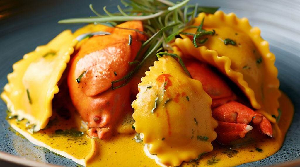 Ravióli de Lagosta com Molho de Açafrão e Ervas Finas