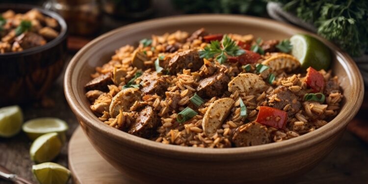 Jambalaya da Louisiana: Prato Picante com Frutos do Mar e Linguiça!